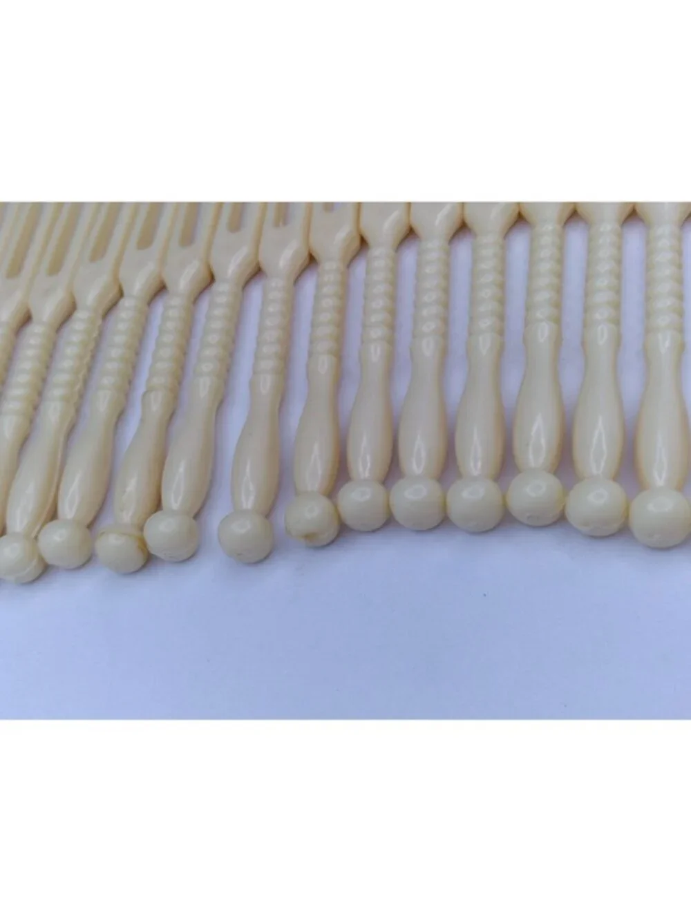 hors d'oeuvre fork tooth picks ivory tone and multicolored plastic vintage